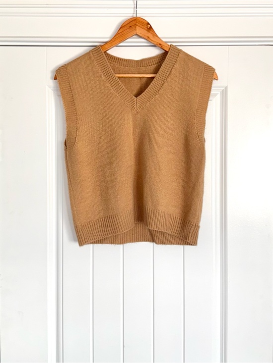 SHEIN Sweaters - SHEIN Tan V-Neck Knit Sweater Vest